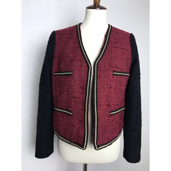 MNG Suit Jacket Blazer Tweed Colorblock Chain Embellished Lined - Picture 1 of 8